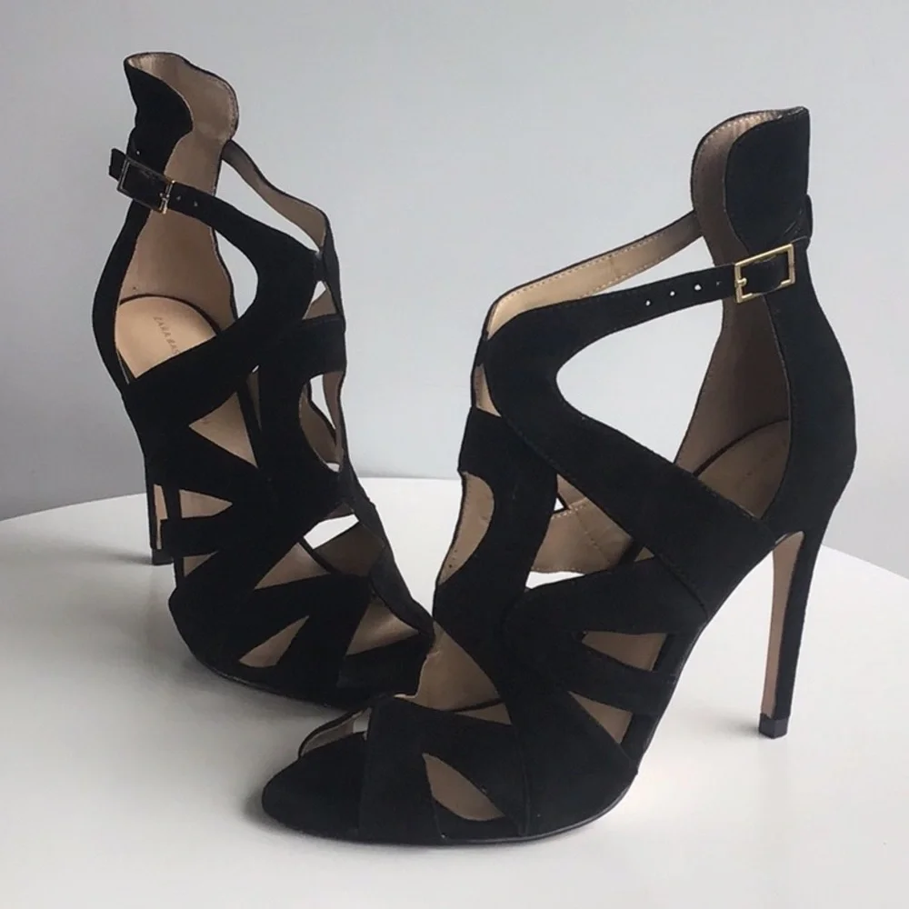 Zara cutout suede black stiletto heels